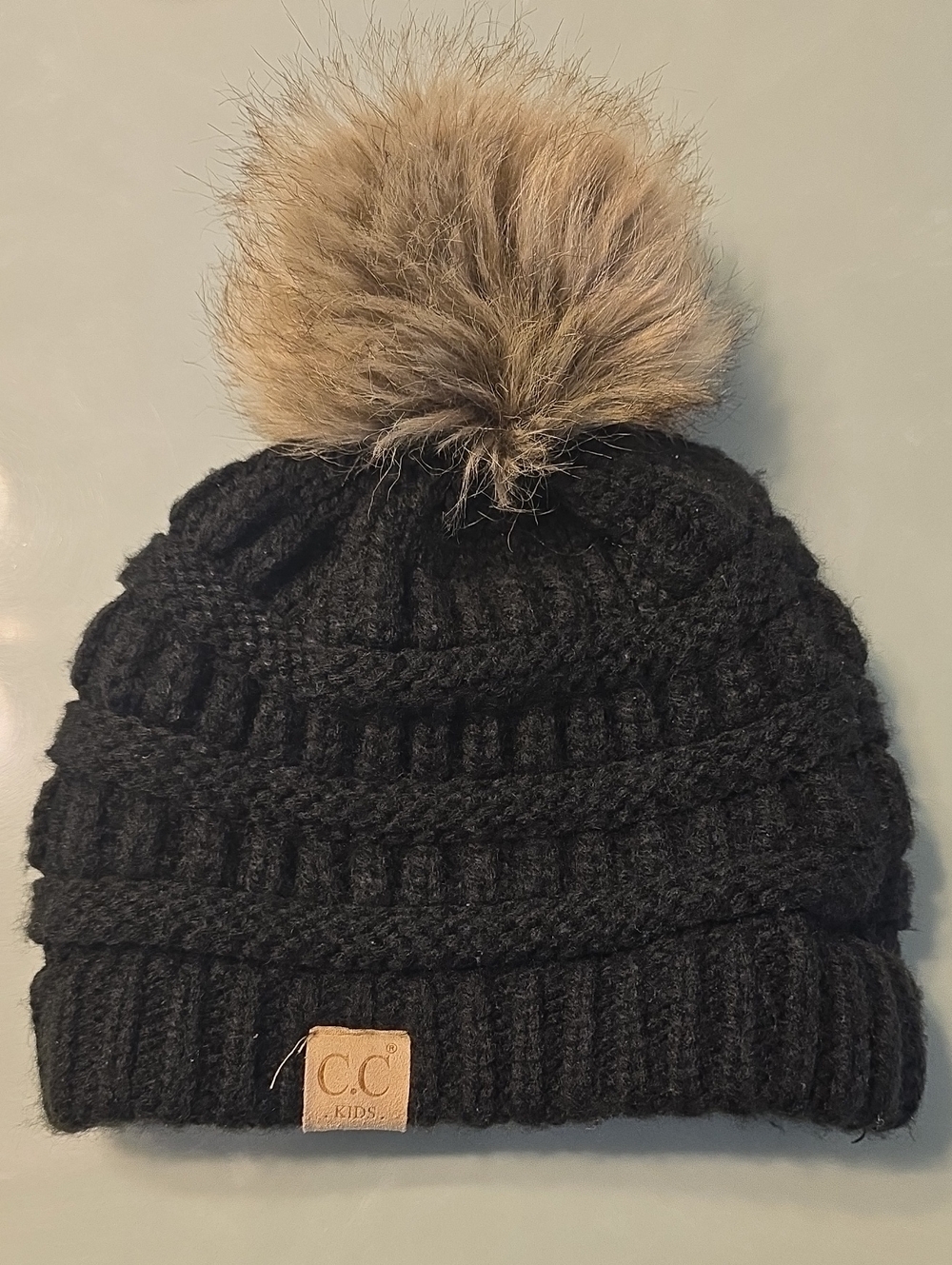 C.C Kids Black Knit Pom Pom Beanie